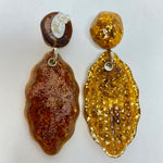 Load image into Gallery viewer, Cateye Earrings, amber, gold dust and glitter

