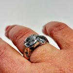 Load image into Gallery viewer, Sand-cast signet ring, black and white Cubic Zirconia
