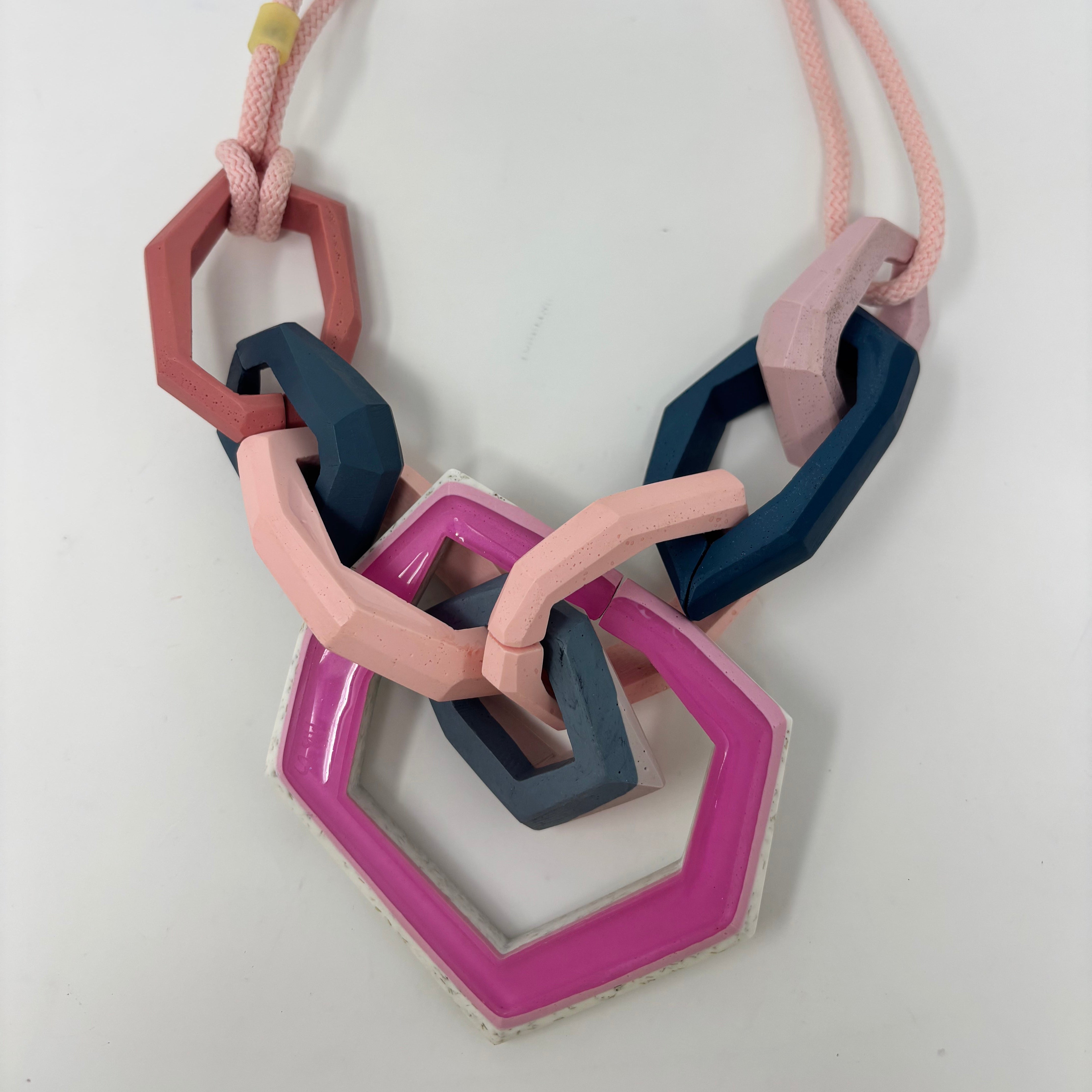 Links Necklace, 8 Links on a pink cord