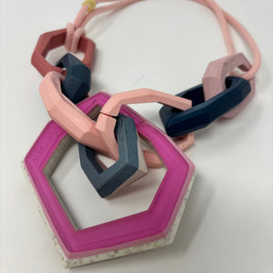 Links Necklace, 8 Links on a pink cord