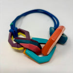 Load image into Gallery viewer, Links Necklace, 5 multicolour links on a teal cord
