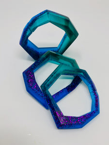 Bangle Link Trio in Teal with Purple glitter