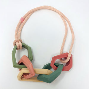 Maca Links Necklace, Pink, Nude and Green