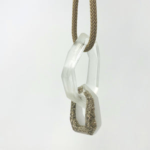 Maca Links Pendant. Clear and Silver Glitter