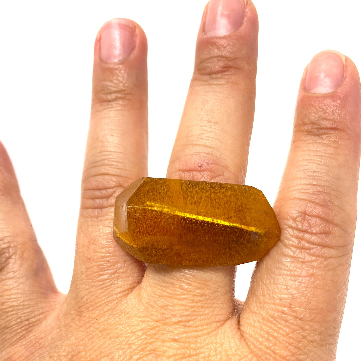 Inner Link Ring, Faux Amber and Silver