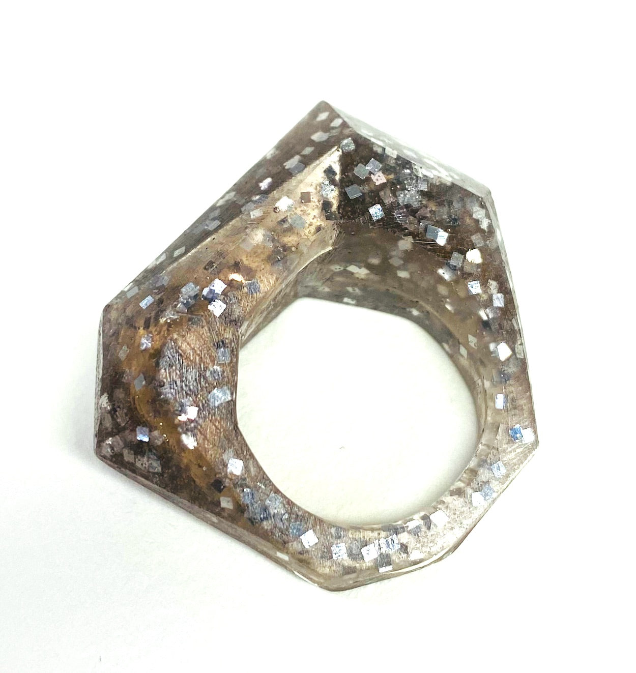 Inner Link Ring, Smokey Glitter and Silver