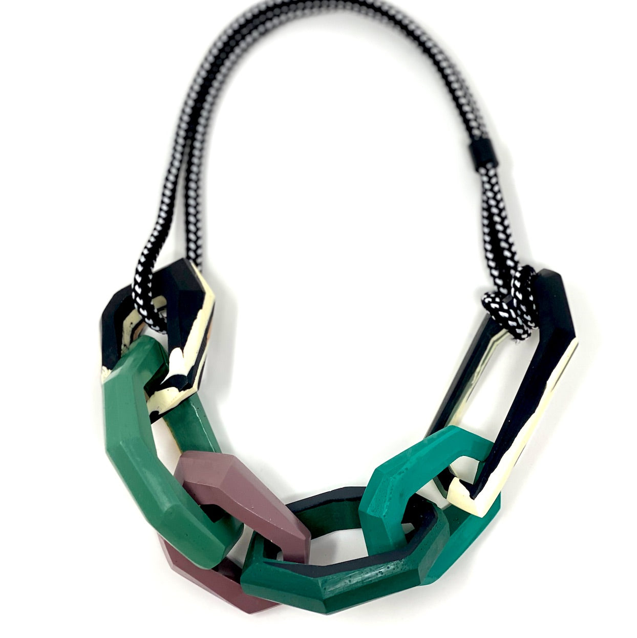 Maca Link Necklace, green, beige, black and white