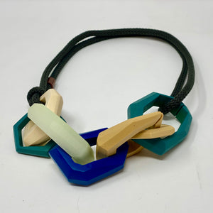 Maca Link Necklace, blue and beige