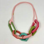 Load image into Gallery viewer, Maca Links Necklace, pink and greens
