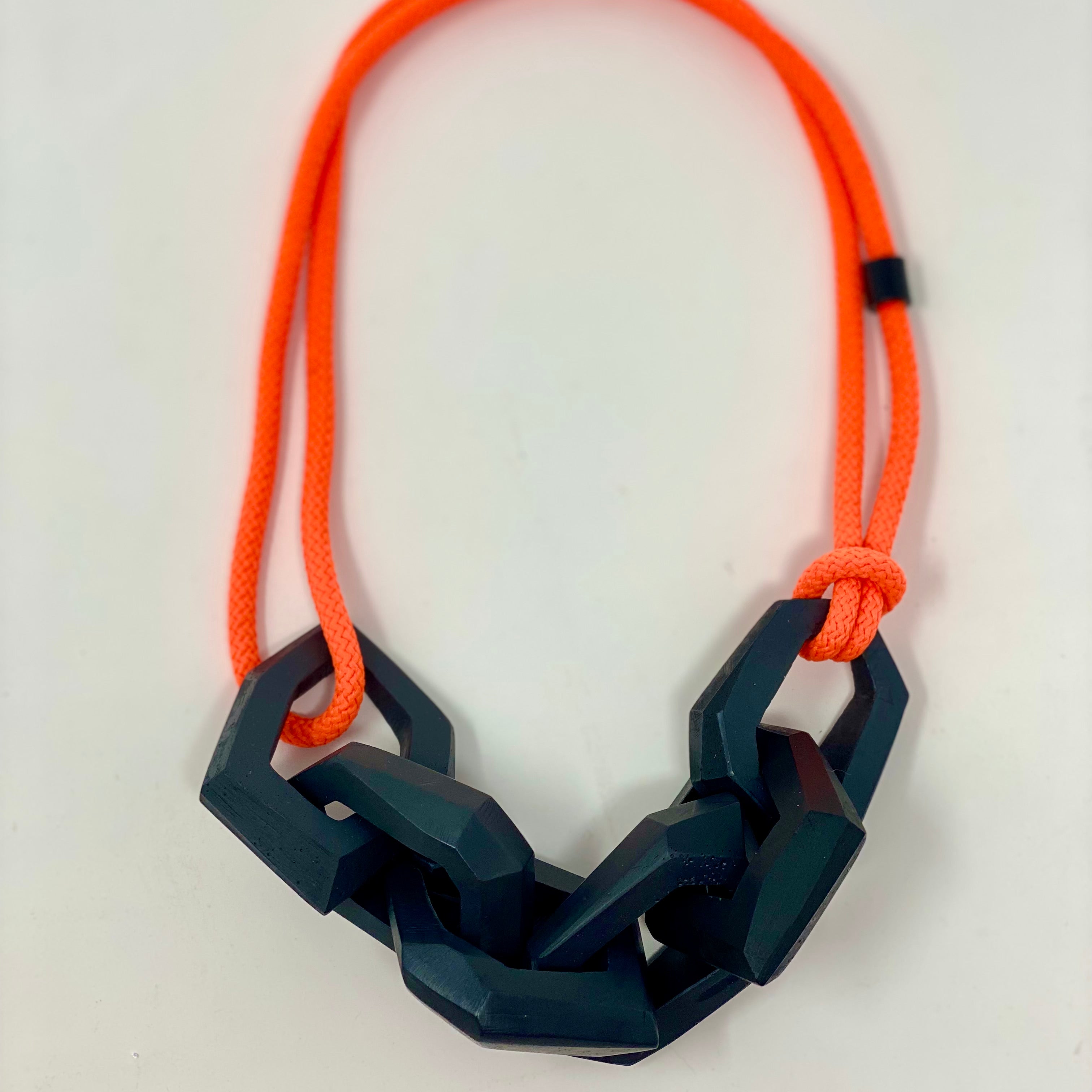 Maca Links Necklace, charcoal and fluro orange