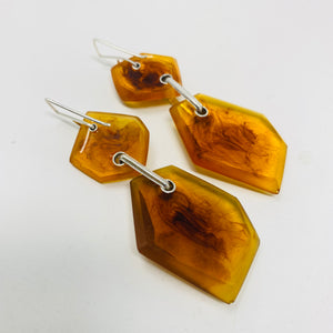 Double Rock Earrings, dark amber