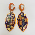 Load image into Gallery viewer, Cateye Earrings, bright orange, purple and glitter
