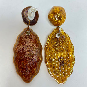 Cateye Earrings, amber, gold dust and glitter