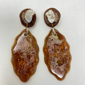 Cateye Earrings, amber, gold dust and glitter