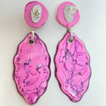 Load image into Gallery viewer, Cateye earrings, hot pink, purple and copper dust

