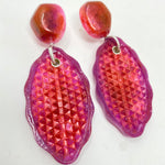 Load image into Gallery viewer, Cateye earrings, hot pink, purple and copper dust
