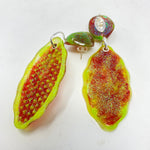 Load image into Gallery viewer, Cateye earrings, lime green, raspberry, glow in the dark and glitter
